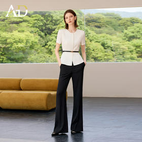 AD高端气质女神范职业套装女2025新款夏季假两件上衣阔腿裤两件套
