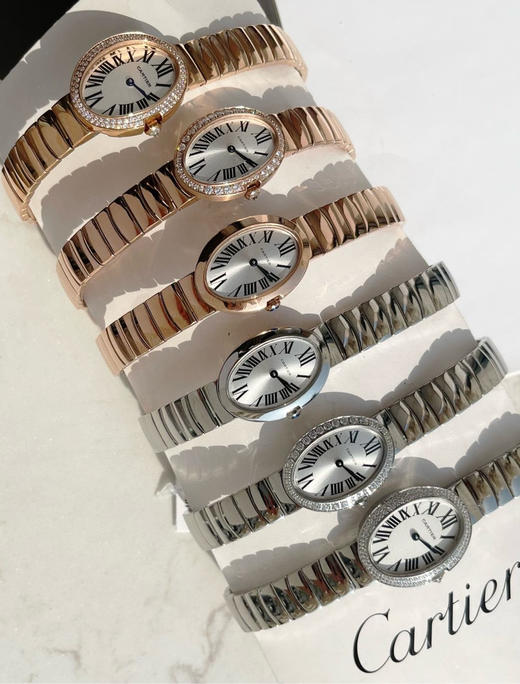卡地亚创新与复古撞击的审美 / 银色 单圈大钻
Baignoire腕表卡地亚浴缸系列，法式优雅的椭圆形设计，环形手镯搭配隐藏式折叠表扣❕❕ 商品图10