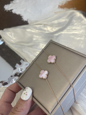 天然姆贝粉招财四叶草14K镀金手链