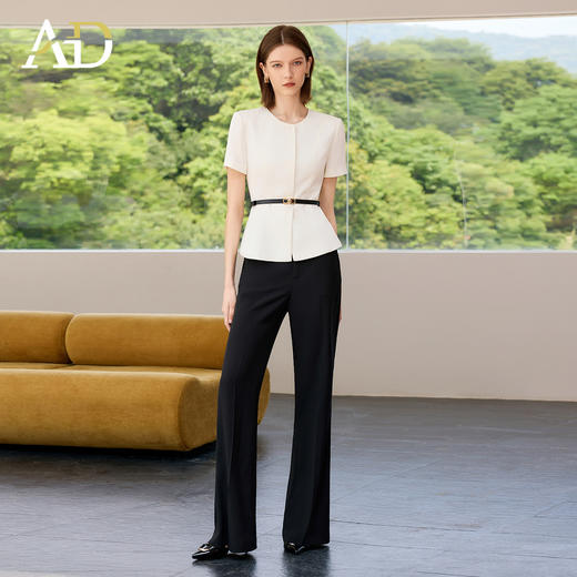 AD高端气质女神范职业套装女2025新款夏季假两件上衣阔腿裤两件套 商品图1
