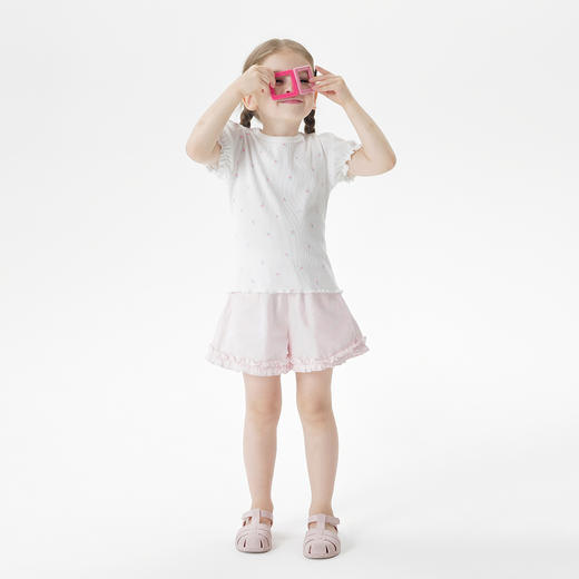 马克珍妮女童甜美花边拼接短裤宝宝裤子纯棉2025年夏装新款550900 商品图1