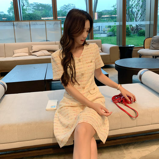 奢姿大码女装2025夏季减龄粗花V领连衣裙胖妹妹时尚小香风裙子9952869762 商品图2