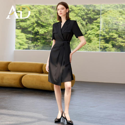 AD高端职业连衣裙女2025新款夏季短袖西装裙收腰显瘦翻领职场女装 商品图3