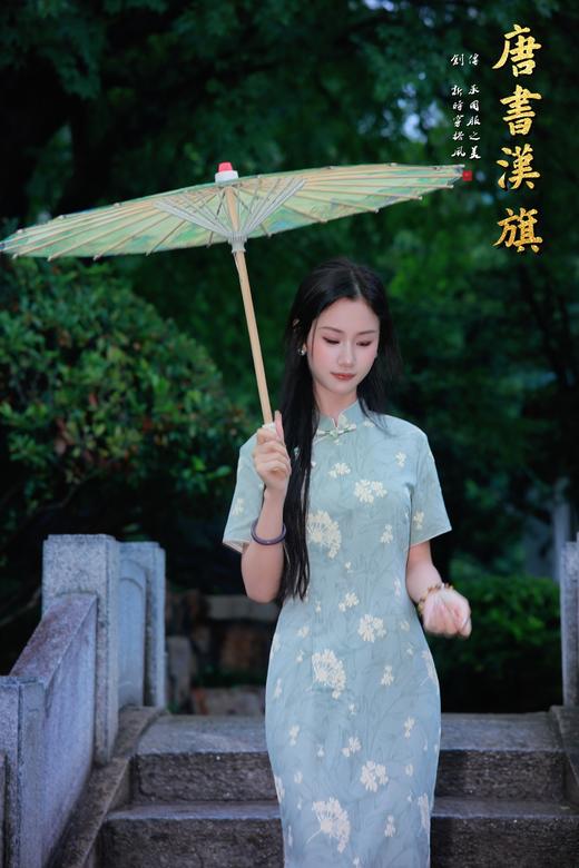 【绿 绒】清新淡绿色短袖旗袍精致小花印花婉约优雅气质新中式 商品图1