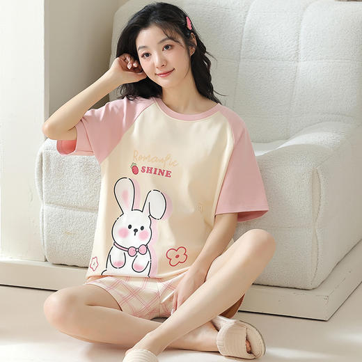 【可外穿家居服】夏季新款女士短袖短裤棉质睡衣套装少女可爱卡通夏天家居服可外穿。ry 商品图0
