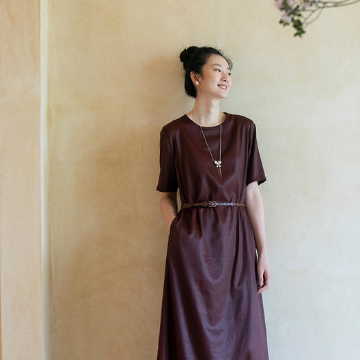 牧衣游原创设计 香云纱净色连衣裙女夏季禅意复古新中式长裙 初叶 商品图0