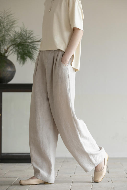 牧衣游原创 汉麻净色裤子轻薄显瘦清凉原生质朴宽松休闲裤 苏沫 商品图5