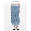 SELFWHO高支棉混纺假两件抽褶鱼尾半身裙女2025夏新款直筒包臀裙 商品缩略图0