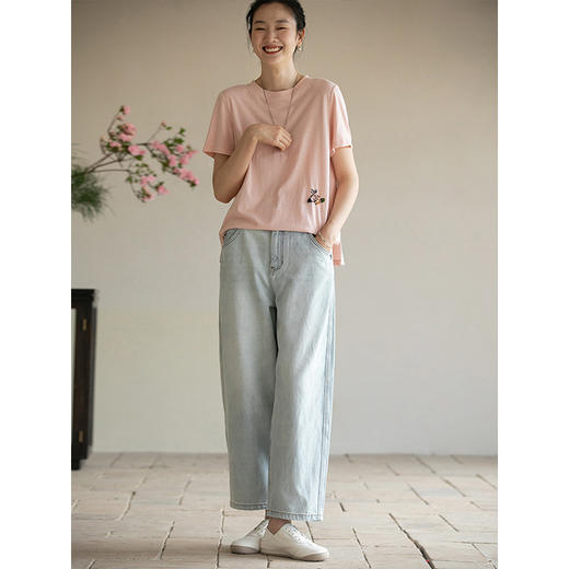 牧衣游原创 纯棉牛仔裤子女夏舒适柔软显瘦宽松百搭休闲裤 踏春 商品图2