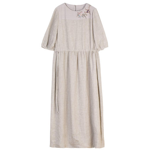 牧衣游原创 手工刺绣汉麻炒色连衣裙轻薄宽松古朴文艺长裙 听暮蝉 商品图4