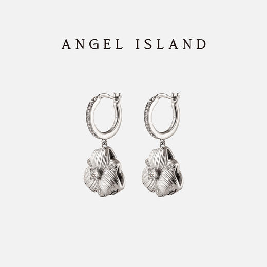 ANGEL ISLAND 时尚耳饰「芳华」木槿白金花朵耳圈 商品图3