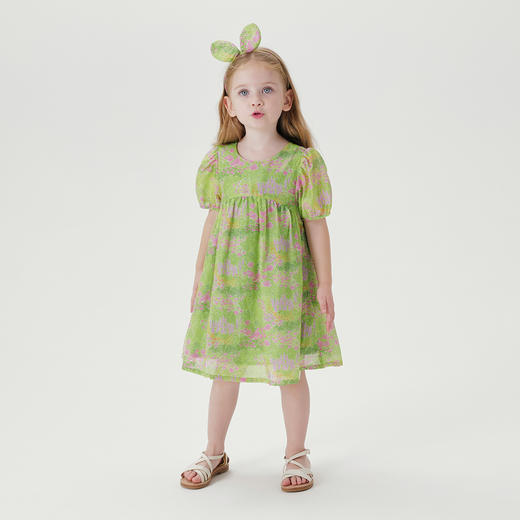 马克珍妮女童棉真丝短袖连衣裙 儿童碎花裙子2025年夏装250009 商品图1