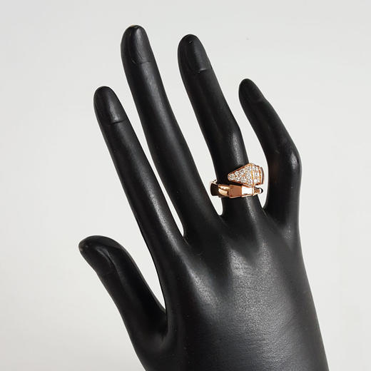 【95新】BVLGARI宝格丽Serpenti Viper系列AN855318  18K玫瑰金宽版半镶钻蛇头S码戒指中性款 060525NJS02 商品图6