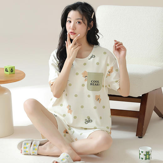 【可外穿家居服】夏季新款女士短袖短裤棉质睡衣套装少女可爱卡通夏天家居服可外穿。ry 商品图5