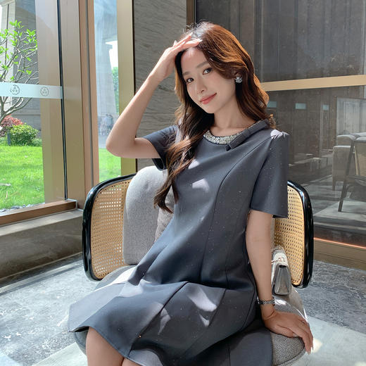 奢姿大码女装2025夏季法式轻奢俏皮连衣裙胖妹妹织带设计时尚裙子9952858280 商品图2