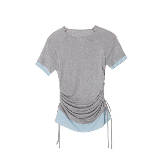 兰精天丝羊毛假两件抽绳修身T恤2025夏新T2502001 商品图4