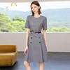 AD高级感灰色短袖圆领连衣裙女夏季新款气质收腰通勤A字裙职业装 商品缩略图1