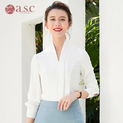 职业衬衫女高级感时尚洋气气质长袖衬衣白色上衣设计感小众韩版v 商品图1