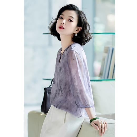 西子/重磅桑蚕丝镂空珠串时尚领口设计七分袖上衣/SYBH1534 商品图1