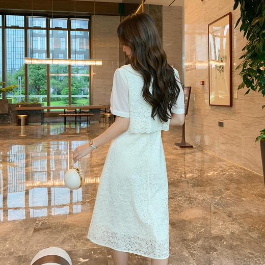 奢姿大码女装2025夏季时尚蕾丝拼接连衣裙胖妹妹减龄娃娃领裙子9952890355 商品图3