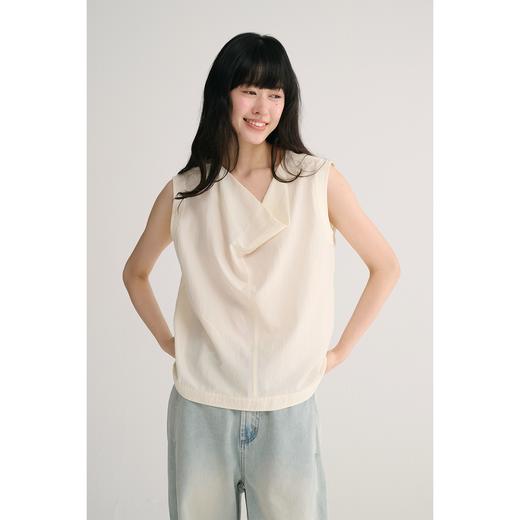 MAISON CECILE 三色/桑蚕丝荡领设计感简约优雅气质无袖背心上衣 商品图0