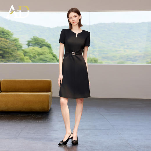 AD黑色职业连衣裙女2025新款夏季短袖收腰显瘦通勤气质赫本风裙子 商品图3