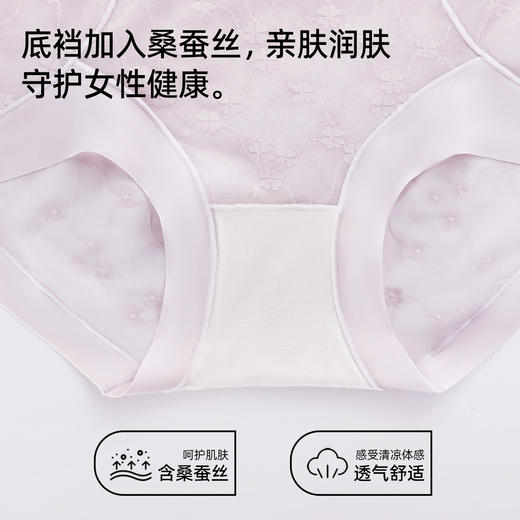 【3条装】熳洁儿 中腰女士内裤网纱清凉透气含桑蚕丝25262117 商品图3