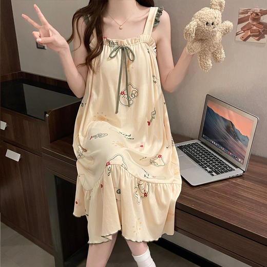 【内侧自带固定胸垫！防凸点】纯棉防凸点带胸垫女睡裙夏季吊带性感甜美可爱卡通无袖睡衣家居服。ry 商品图10