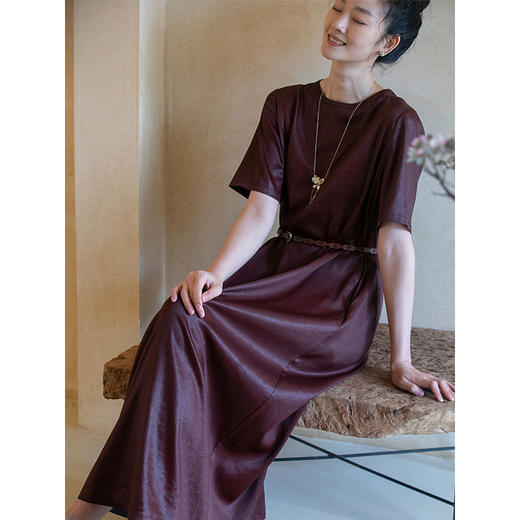 牧衣游原创设计 香云纱净色连衣裙女夏季禅意复古新中式长裙 初叶 商品图1