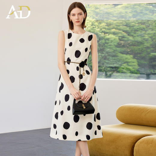 AD高端气质连衣裙女2025新款夏季波点无袖背心裙宽松显瘦中长裙子 商品图1