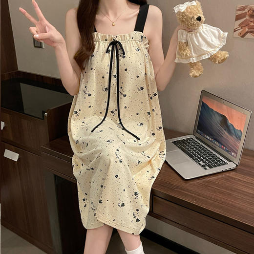 【内侧自带固定胸垫！防凸点】纯棉防凸点带胸垫女睡裙夏季吊带性感甜美可爱卡通无袖睡衣家居服。ry 商品图1