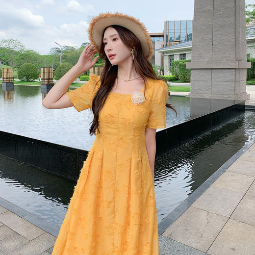 奢姿大码女装2025夏季新款胖妹妹法式方领连衣裙气质优雅A字裙9952802003【1】 商品图1