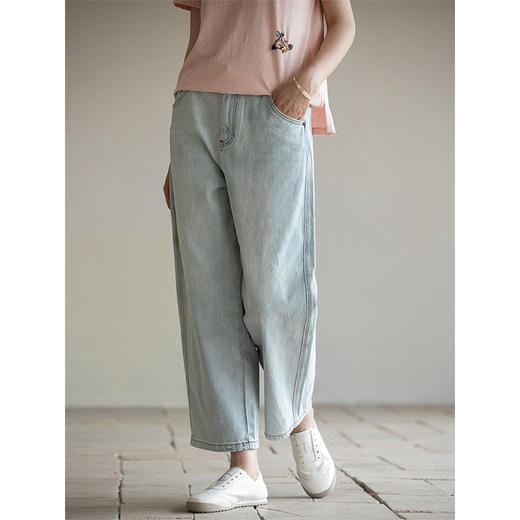 牧衣游原创 纯棉牛仔裤子女夏舒适柔软显瘦宽松百搭休闲裤 踏春 商品图1