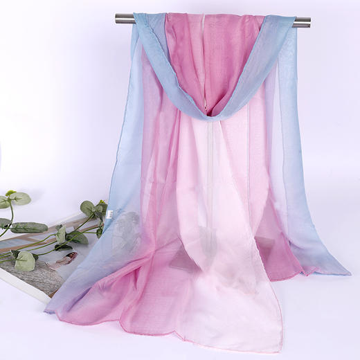 丝巾女夏天纱巾时尚披肩薄款百搭沙巾长款乔其纱小长条围巾 商品图4