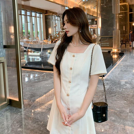 奢姿大码女装2025夏季百褶小香风时尚连衣裙胖妹妹气质方领裙子9952890469 商品图2