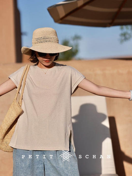 PETIT SCHAN小闪 CLO#815 Beyond the radius 方圆之外 棉麻索罗娜镂空开叉T恤 商品图3