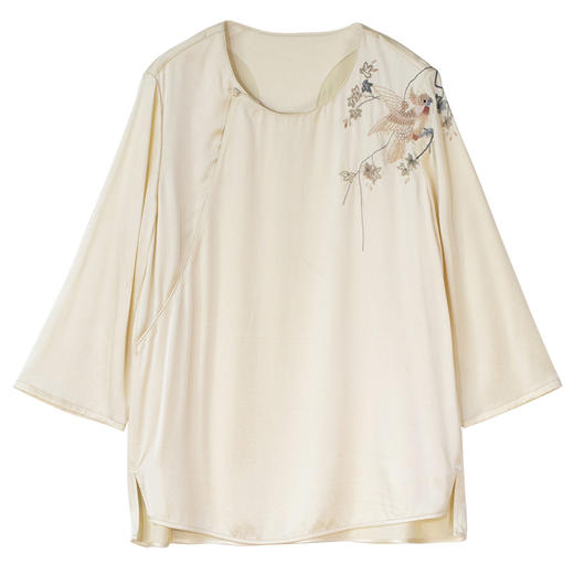 牧衣游原创 重磅双宫绸刺绣桑蚕丝套头衫圆领气质真丝上衣 月宝 商品图4
