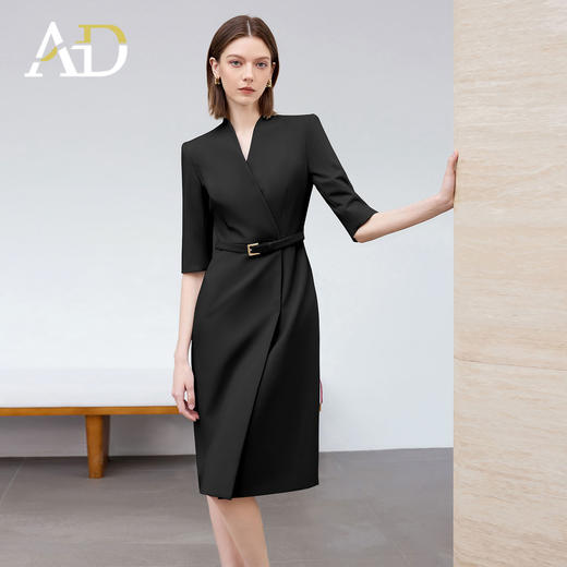 AD气质通勤连衣裙女高级感无领一片式西装连衣裙黑色职业装工作服 商品图3