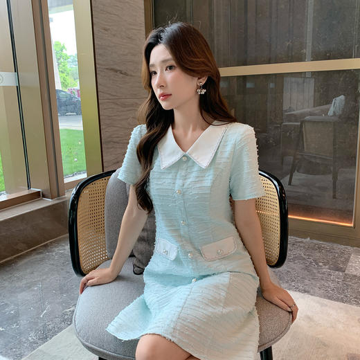 奢姿大码女装2025夏季POLO领气质连衣裙胖妹妹粗花小香风时尚裙子9952853341 商品图2