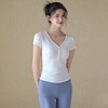 跃牌【周游世界系列】夏季新款瑜伽服女美式V领排扣桑蚕丝短袖修身运动上衣T恤TP0852 商品缩略图1