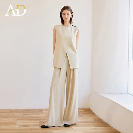 AD高智感穿搭两件套女2025夏新款无袖开叉上衣宽松阔腿裤洋气套装 商品图3