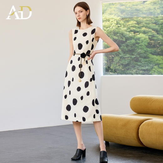 AD高端气质连衣裙女2025新款夏季波点无袖背心裙宽松显瘦中长裙子 商品图3
