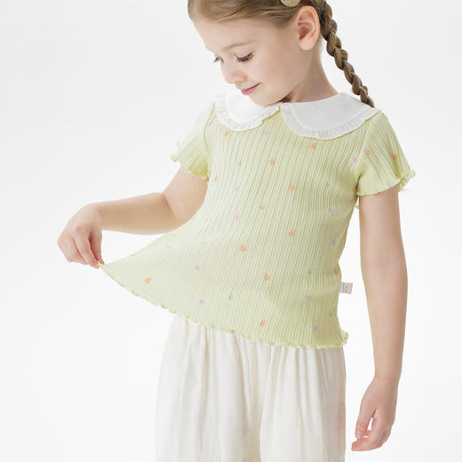 马克珍妮女童满底碎花娃娃领短袖T恤 宝宝针织上衣夏装新款550759 商品图2
