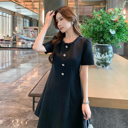 奢姿大码女装胖妹妹2025夏季新款千金小香风细闪A摆中长连衣裙9952853328 商品图1