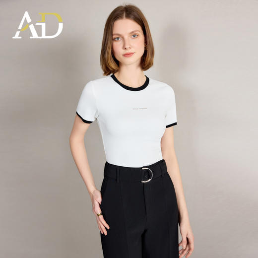 AD修身蓝色短袖女t恤2025新款圆领正肩夏季新款百搭通勤打底衫 商品图3