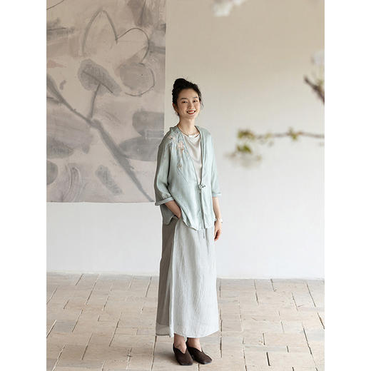 牧衣游原创丝棉炒色半身裙夏轻薄飘逸松紧腰宽松百搭A字裙 蝉时雨 商品图1