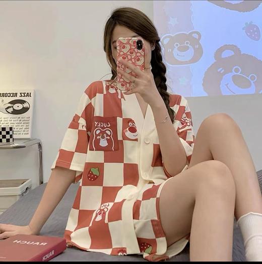 【宽松自在！慵懒舒服】睡衣女夏季甜美卡通小熊短袖短裤仿棉宽松少女休闲网红直播两件套。ry 商品图6