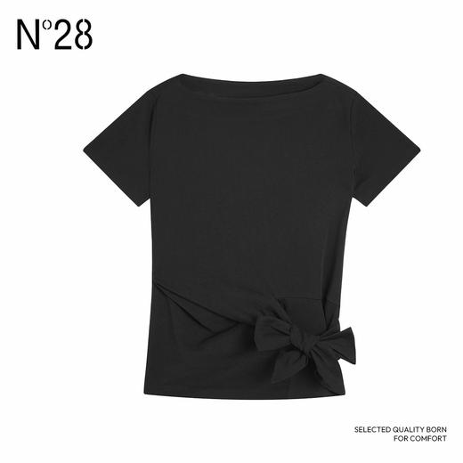 N°28 夏季新款法式高级感棉短袖T恤 宽松慵懒风宽领纯色上衣895251T522 商品图4
