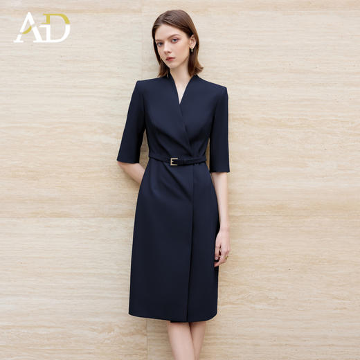 AD高级感西装连衣裙女2025新款职业装七分袖西装裙子藏青色工作服 商品图1