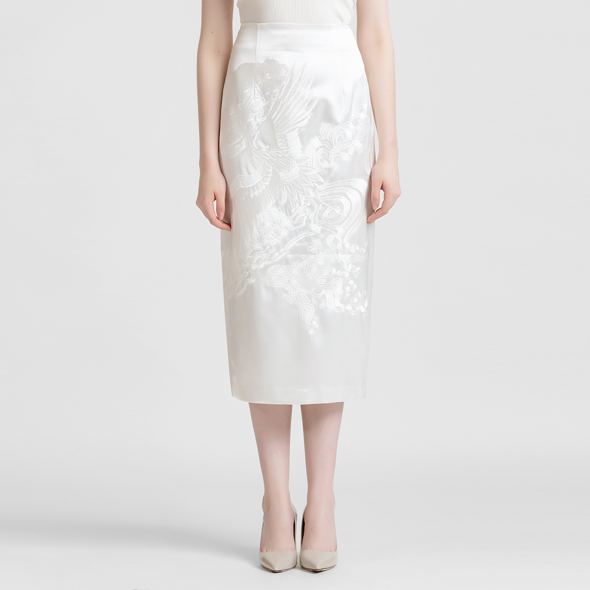 LIZZY 早秋 复古新中式刺绣修身中长款显瘦包臀半身裙7857